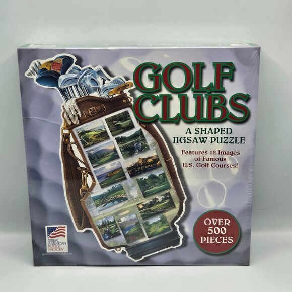 GOLF CLUBS Great American Puzzle Factory SHAPED Puzzle 500+ pc U.S. Golf Courses - Picture 1 of 3